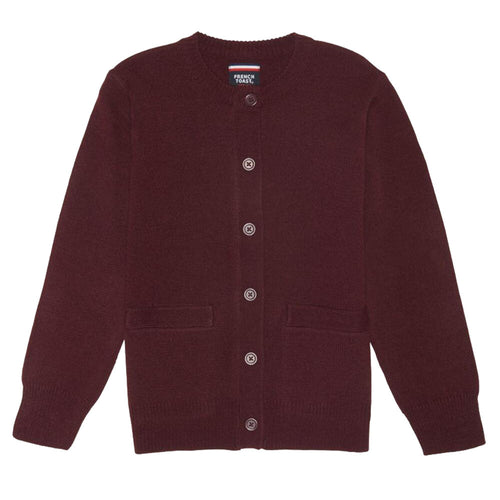 Crew-neck Cardigan - Girls - Burgundy