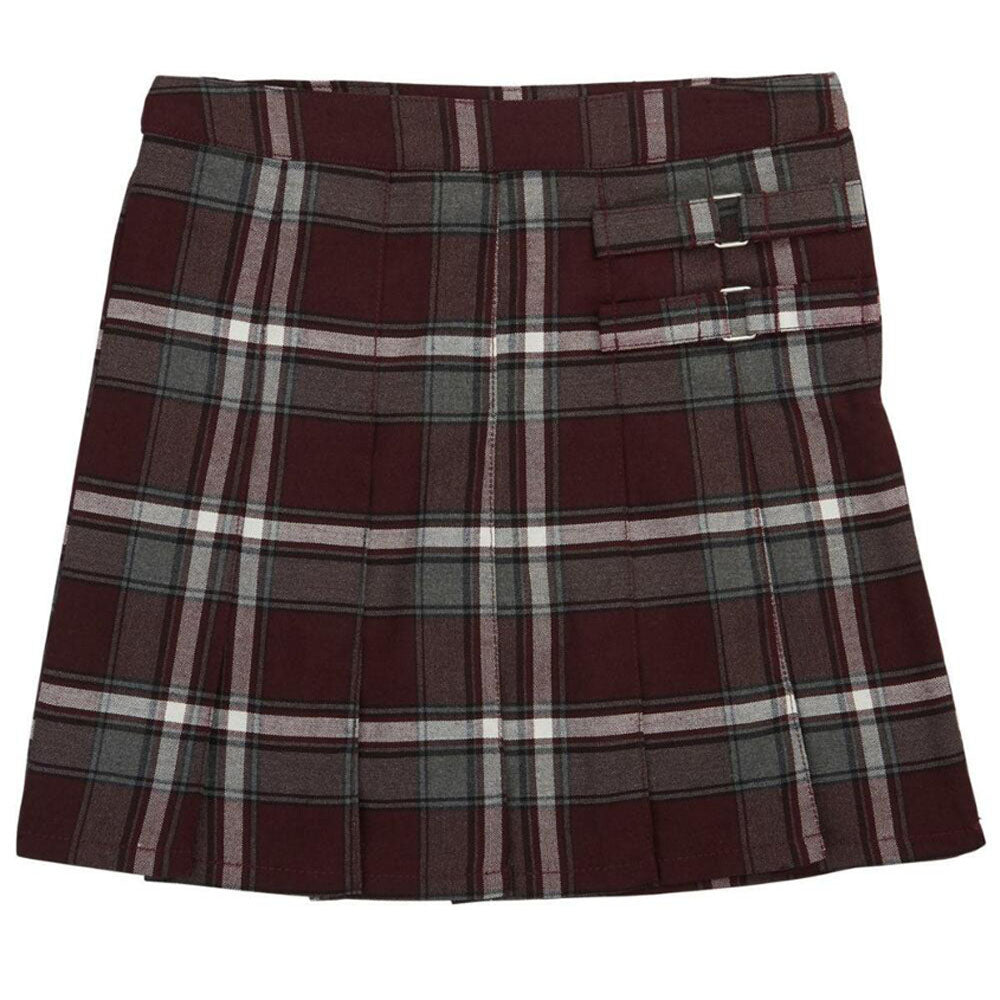 2-Tab Pleated Plaid Scooter - Girls - Burgundy