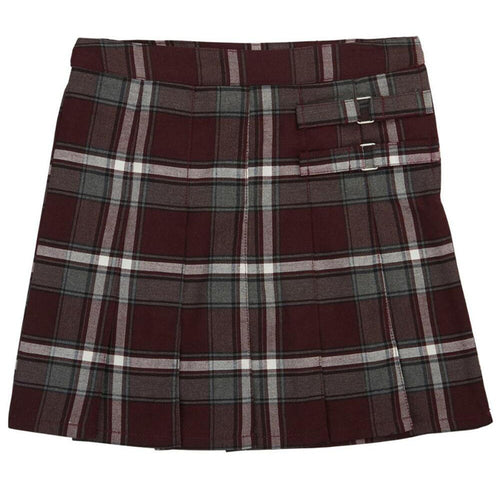 2-Tab Pleated Plaid Scooter - Girls - Burgundy