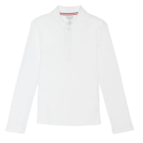 Long Sleeve Knit Polo With Picot Collar - Girls - White