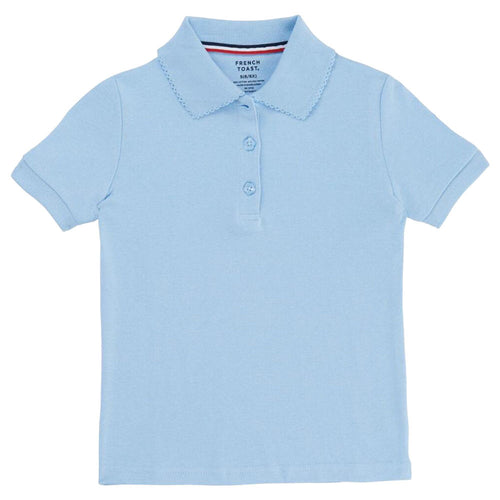 Short Sleeve Knit Polo With Picot Collar - Girls - Light Blue