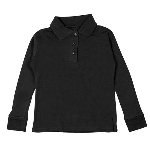 Long Sleeve Interlock Polo - Girls - Black