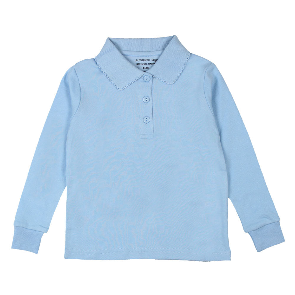 Long Sleeve Interlock Polo - Girls - Light Blue