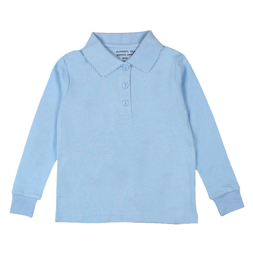 Long Sleeve Interlock Polo - Girls - Light Blue