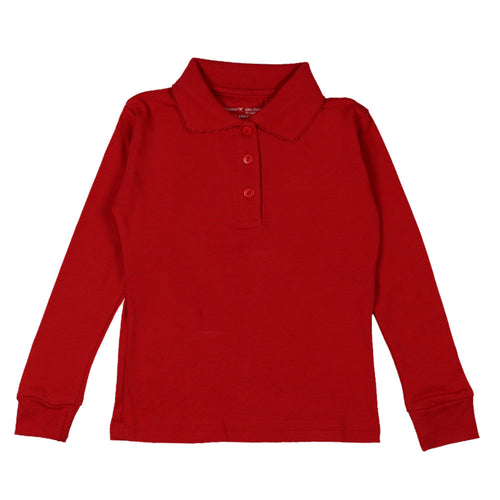 Long Sleeve Interlock Polo - Girls - Red