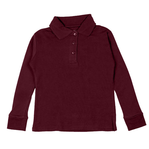 Long Sleeve Interlock Polo - Girls - Burgundy