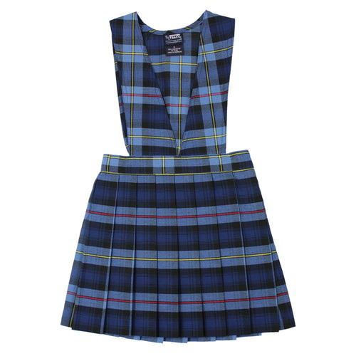 V-Neck Pleated Plaid Jumper - Girls - Blue/Red