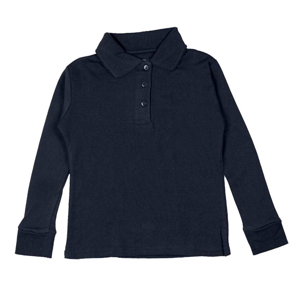 Long Sleeve Interlock Polo - Girls - Navy
