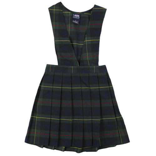 V-Neck Pleated Plaid Jumper - Girls - Hunter