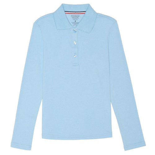 Long Sleeve Knit Polo With Picot Collar - Girls - Light Blue