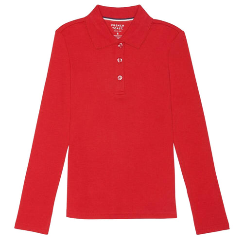Long Sleeve Knit Polo With Picot Collar - Girls - Red