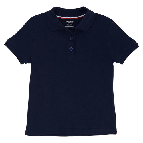 Short Sleeve Knit Polo With Picot Collar - Girls - Navy