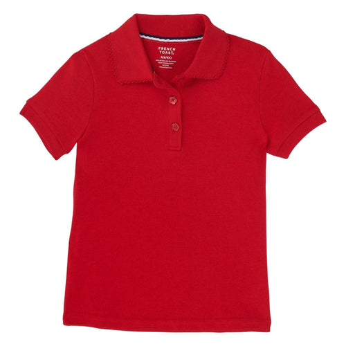 Short Sleeve Knit Polo With Picot Collar - Girls - Red