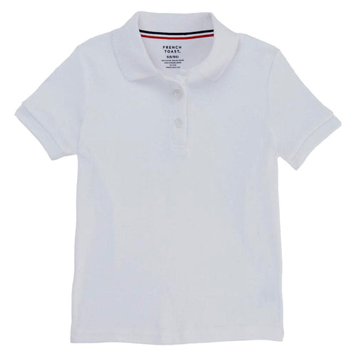 Short Sleeve Knit Polo With Picot Collar - Girls - White