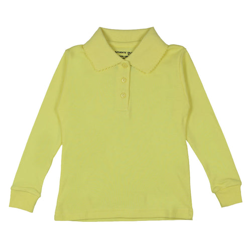 Long Sleeve Interlock Polo - Girls - Yellow
