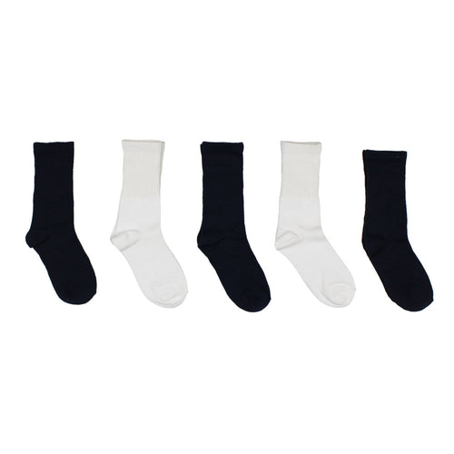5PK Cotton NVY/WHT Crew Socks