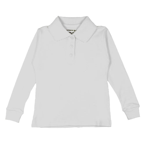 Long Sleeve Interlock Polo - Girls - White
