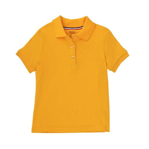 Short Sleeve Knit Polo With Picot Collar - Girls - Gold