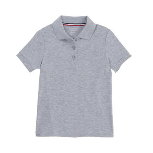 Short Sleeve Knit Polo With Picot Collar - Girls - Grey